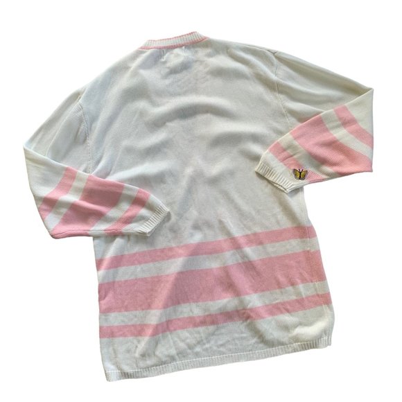 Vintage Fair Kei Pastel Pink Striped Cardigan Sweater - Picture 6 of 9